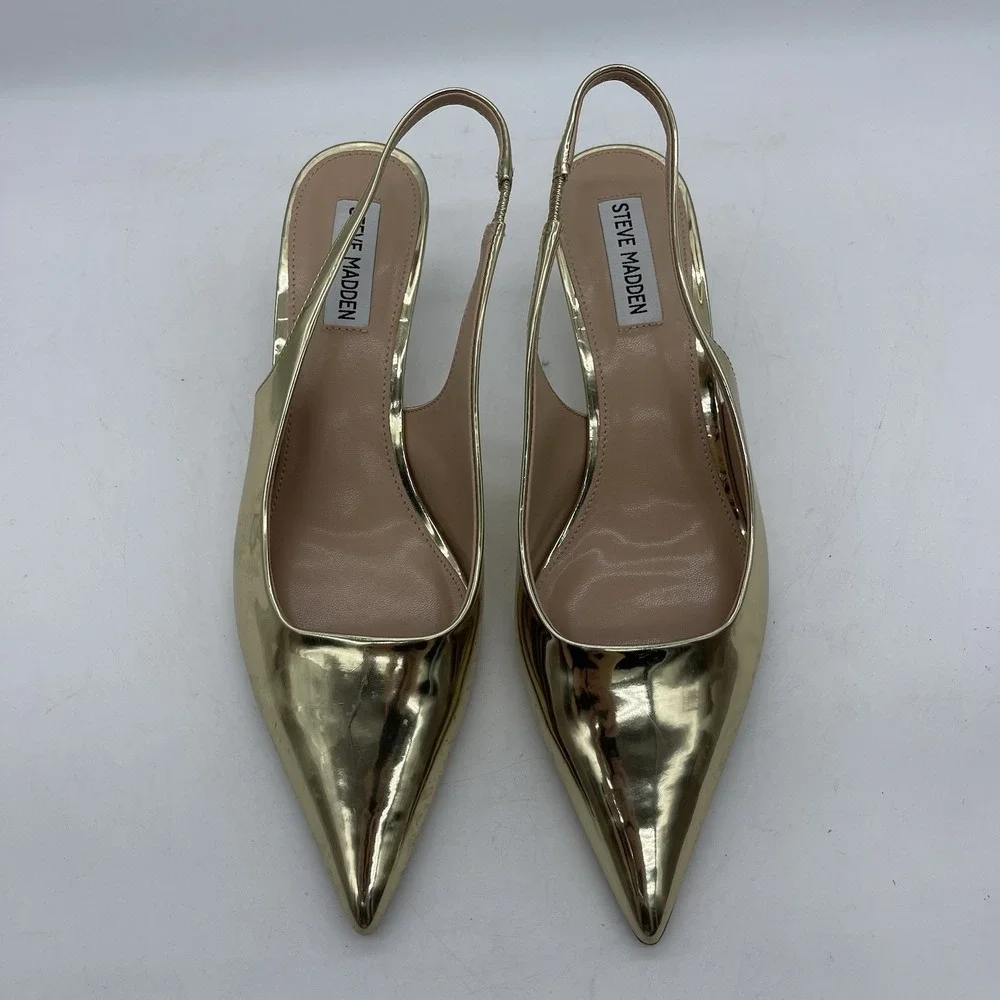 Steve Madden Aliz ALIZIO1S1 Women's Size 9 Slingback Shoes Gold Kitten Heel Pump